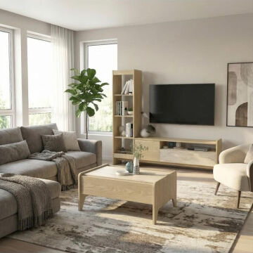 Norvic Kitaplıklı Tv Ünitesi, Raflı Ve Kapaklı Modern Tv Ünitesi, Salon & Oturma Odası Mobilyası