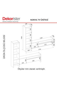 Norvic Kitaplıklı Tv Ünitesi, Raflı Ve Kapaklı Modern Tv Ünitesi, Salon & Oturma Odası Mobilyası