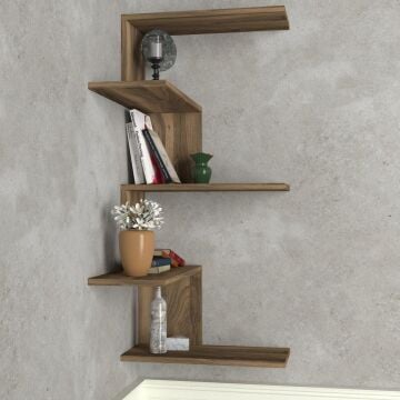 Caniko Köşe Duvar Rafı Ceviz