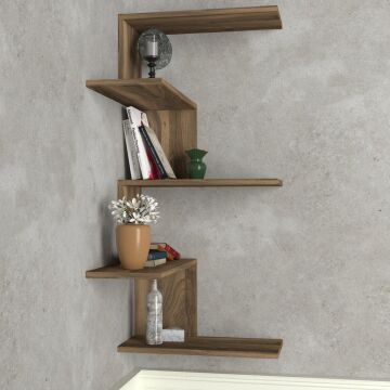 Caniko Köşe Duvar Rafı Ceviz