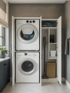 Tani Kapaklı Çamaşır ve Kurutma Makinesi Dolabı & Rovi Banyo Dolabı, Ütü Masası Dolabı | Beyaz