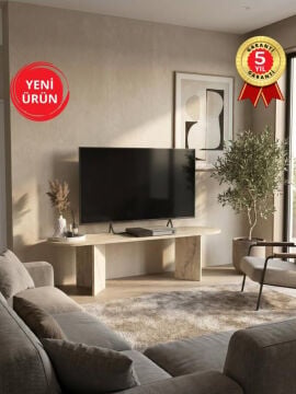 Tv Sehpa & Ünitesi, Modern Tv Ünitesi, Kolay Kurulum Salon Mobilyası 150cm Traverten | Cortado