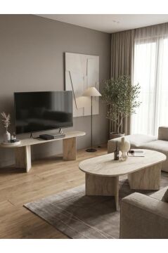 Tv Sehpa & Ünitesi, Modern Tv Ünitesi, Kolay Kurulum Salon Mobilyası 150cm Traverten | Cortado