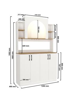 4 Kapaklı LED’li Mutfak Dolabı – Kahve Köşesi Çok Amaçlı Dolap Beyaz 120 cm | Afrodis