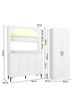 8 Kapaklı LED'li Kahve Köşesi, Mutfak Dolabı ve Kiler Mutfak Dolabı Çok Amaçlı Dolap Beyaz 247 cm | Tuco & Melinta