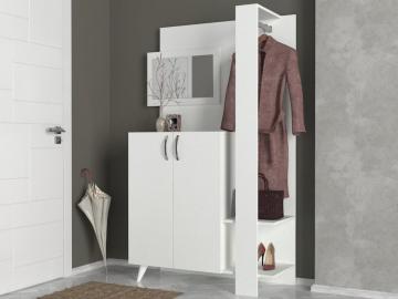 Dekorister Bade Aynalı Portmanto Beyaz