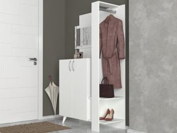 Dekorister Bade Aynalı Portmanto Beyaz