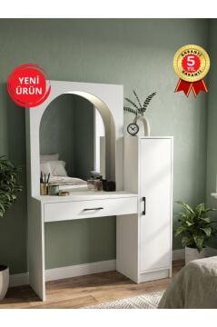 LED Işıklı Makyaj Masası, Çekmeceli Makyaj Masası Organizeri, Takı Aksesuar Düzenleyici, Raflı Dolaplı Makyaj Masası Beyaz | Simirna