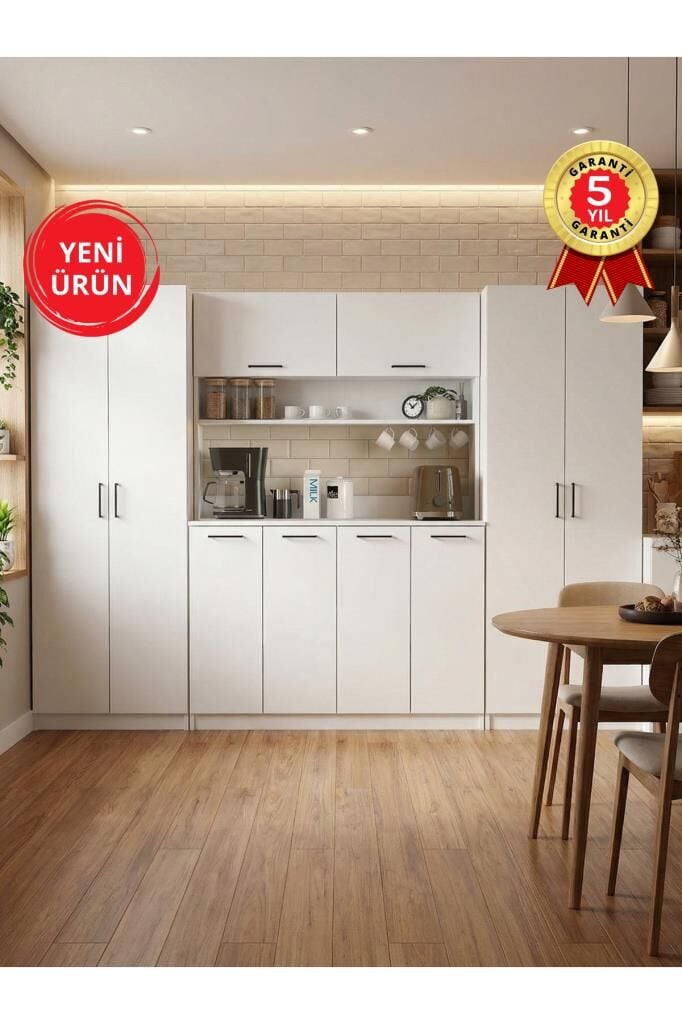 Tuco 4 Kapaklı Mutfak Dolabı & 2*Tuco 2 Kapaklı 5 Raflı Kiler Dolabı Çok Amaçlı Dolap Beyaz