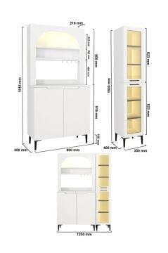 4 Kapaklı Led Işıklı Kahve Köşesi, 12 Raflı Çok Amaçlı Dolap, Temperli Cam Kapaklı Mutfak Kiler Dolabı Beyaz 125 cm | Hiera & Melinta2KPK