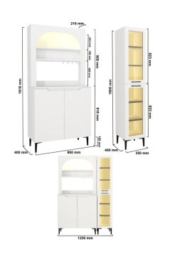 4 Kapaklı Led Işıklı Kahve Köşesi, 12 Raflı Çok Amaçlı Dolap, Temperli Cam Kapaklı Mutfak Kiler Dolabı Beyaz 125 cm | Hiera & Melinta2KPK