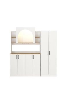 6 Kapaklı Led Işıklı Kahve Köşesi, 15 Raflı Kiler Dolabı ve Çok Amaçlı Dolap Beyaz-Sepet 184 cm | Afrodis & Tuco