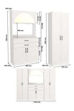 6 Kapaklı 2 Çekmeceli Led Işıklı Kahve Köşesi, 13 Raflı Çok Amaçlı Dolap ve Kiler Dolabı Beyaz 217 cm | Sardes & 2*Tuco
