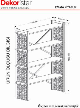 Dekorister Emma Ferforce Lazer Kesim Metal Kitaplık Ceviz