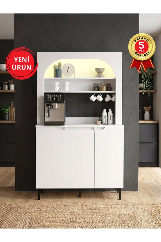 3 Kapaklı LED’li Mutfak Dolabı – Kahve Köşesi Çok Amaçlı Dolap | Melinta