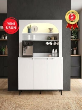 3 Kapaklı LED’li Mutfak Dolabı – Kahve Köşesi Çok Amaçlı Dolap | Melinta