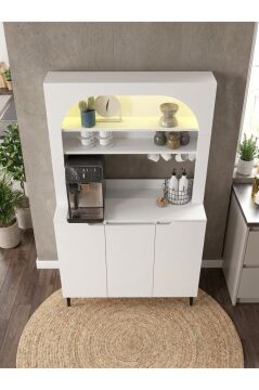 3 Kapaklı LED’li Mutfak Dolabı – Kahve Köşesi Çok Amaçlı Dolap | Melinta