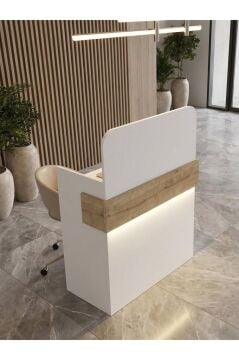 Ledli Karşılama Bankosu Kasa Bankosu, Kasa Resepsiyon Masası Beyaz-Safir 90 cm | Telmos