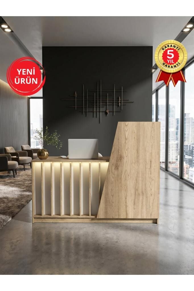 Ledli Karşılama Bankosu & Kasa Bankosu, Çekmeceli Masa, Sepet-Kumtaşı 150 cm | Hattusa