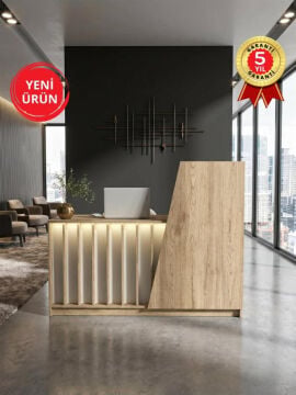 Ledli Karşılama Bankosu & Kasa Bankosu, Çekmeceli Masa, Sepet-Kumtaşı 150 cm | Hattusa