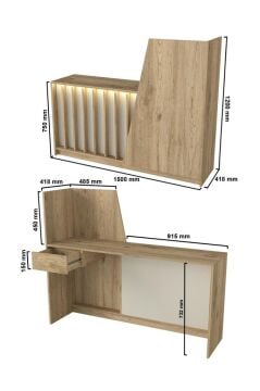 Ledli Karşılama Bankosu & Kasa Bankosu, Çekmeceli Masa, Sepet-Kumtaşı 150 cm | Hattusa