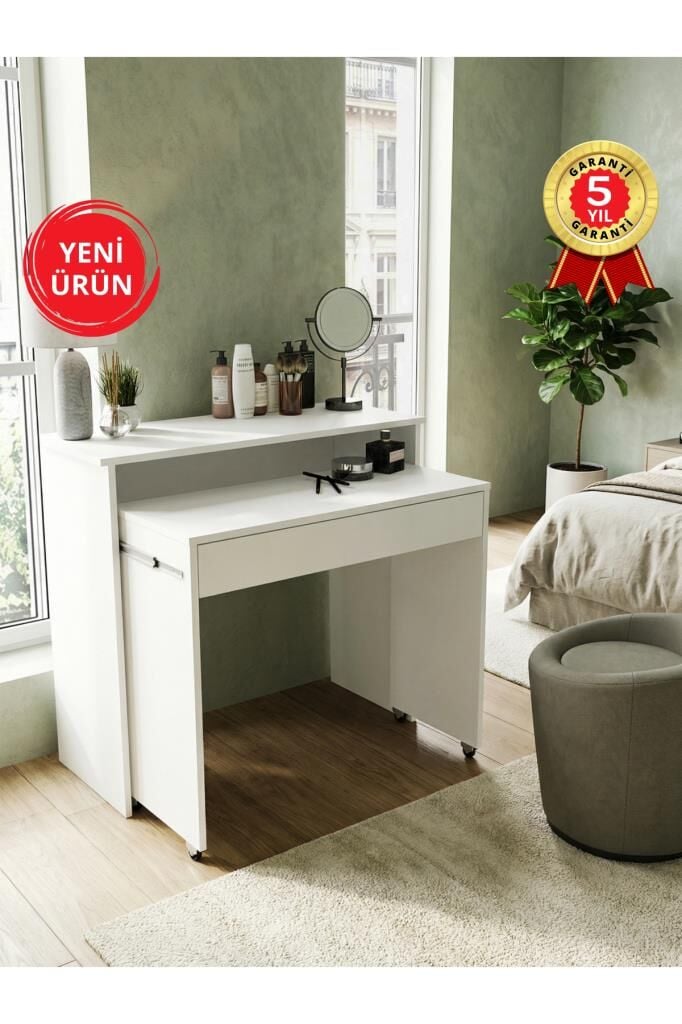 Çok Amaçlı Makyaj Masası ve Çalışma Masası Katlanabilir / Gizlenebilir Çok Amaçlı Masa + Dresuar | Fellos