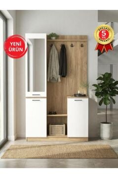 Aynalı Portmanto, Vestiyer Portmanto Ayakkabılık 120 cm Sepet - Beyaz | Rodos