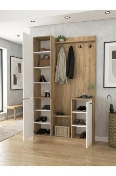 Aynalı Portmanto, Vestiyer Portmanto Ayakkabılık 120 cm Sepet - Beyaz | Rodos