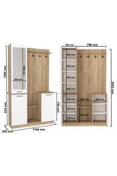 Aynalı Portmanto, Vestiyer Portmanto Ayakkabılık 120 cm Sepet - Beyaz | Rodos