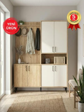 Portmanto Vestiyer Ayakkabılık Ayaklı Portmanto Sepet-Kumtaşı | Aspendos