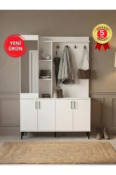 Aynalı Portmanto, Vestiyer Portmanto Ayakkabılık 135 cm Beyaz | Parion