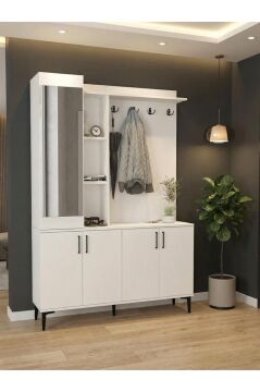 Aynalı Portmanto, Vestiyer Portmanto Ayakkabılık 135 cm Beyaz | Parion