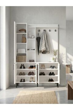 Aynalı Portmanto, Vestiyer Portmanto Ayakkabılık 135 cm Beyaz | Parion