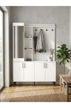 Aynalı Portmanto, Vestiyer Portmanto Ayakkabılık 135 cm Beyaz | Parion