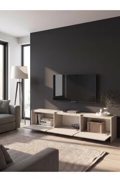 Tv Sehpası 186 cm 3 Kapaklı Tv Sehpası, 3 Kapaklı Tv Ünitesi, Televizyon Sehpası 186 cm Kumtaşı-Traverten | Hitit