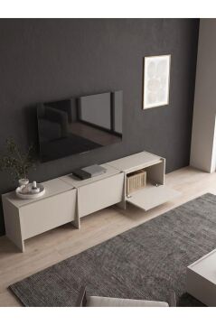 Tv Sehpası 186 cm 3 Kapaklı Tv Sehpası, 3 Kapaklı Tv Ünitesi, Televizyon Sehpası 186 cm Kumtaşı-Traverten | Hitit