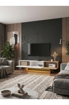 Led Işıklı Tv Sehpası 180 cm 3 Kapaklı Tv Sehpası, 3 Kapaklı Tv Ünitesi, Televizyon Sehpası 180 cm Beyaz - Sepet | Halikarnas