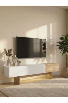 Led Işıklı Tv Sehpası 180 cm 3 Kapaklı Tv Sehpası, 3 Kapaklı Tv Ünitesi, Televizyon Sehpası 180 cm Beyaz - Sepet | Halikarnas