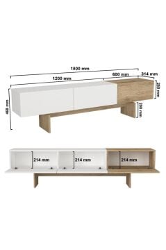 Led Işıklı Tv Sehpası 180 cm 3 Kapaklı Tv Sehpası, 3 Kapaklı Tv Ünitesi, Televizyon Sehpası 180 cm Beyaz - Sepet | Halikarnas