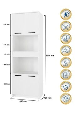 Dorpek Alvento Çekmeceli Çok Amaçlı Dolap - Kapaklı Mutfak Ve Banyo Dolabı - Mikrodalga Fırın Dolabı Beyaz
