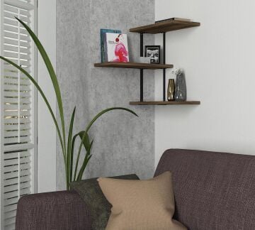 Frisbi Köşe Duvar Rafı Ceviz