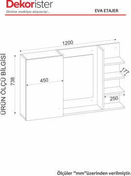 Dekorister Eva Banyo Üst Dolabı Aynalı Beyaz