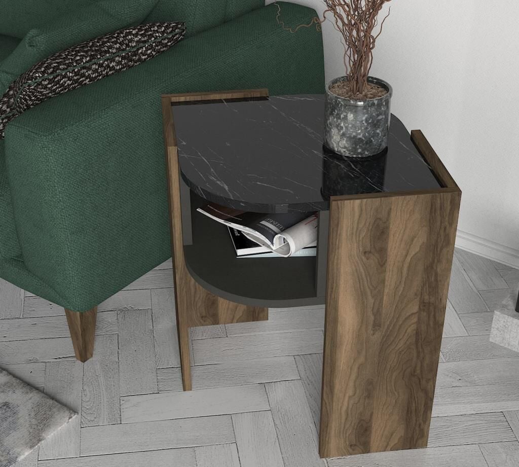 Marbel Koltuk Yan Sehpa Ceviz-Mermer