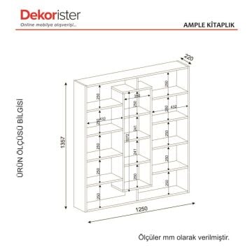 Dekorister Ample Beyaz Kitaplık - 5 Raflı Dekoratif Çok Amaçlı Ev ve Ofis Kitaplığı