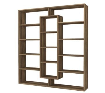 Dekorister Ample Ceviz Kitaplık - 5 Raflı Dekoratif Çok Amaçlı Ev ve Ofis Kitaplığı