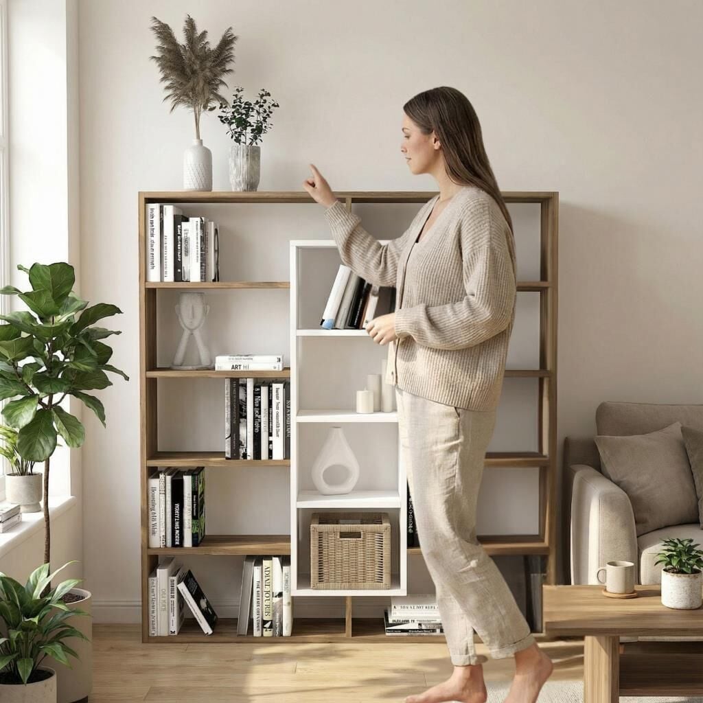 Dekorister Ample Beyaz Kitaplık - 5 Raflı Dekoratif Çok Amaçlı Ev ve Ofis Kitaplığı