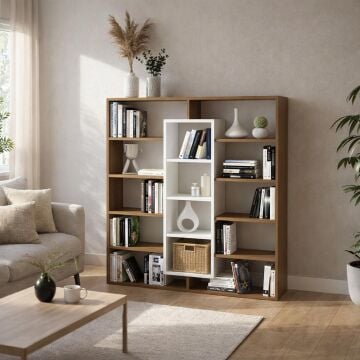 Dekorister Ample Beyaz Kitaplık - 5 Raflı Dekoratif Çok Amaçlı Ev ve Ofis Kitaplığı