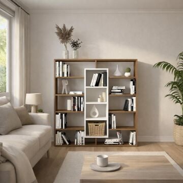 Dekorister Ample Beyaz Kitaplık - 5 Raflı Dekoratif Çok Amaçlı Ev ve Ofis Kitaplığı