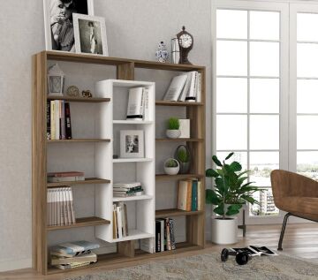 Ample Kitaplık Ceviz-Beyaz