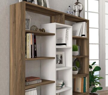 Ample Kitaplık Ceviz-Beyaz